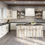 SA-B33FH1RS Raised Panel Antique White Base Cabinets