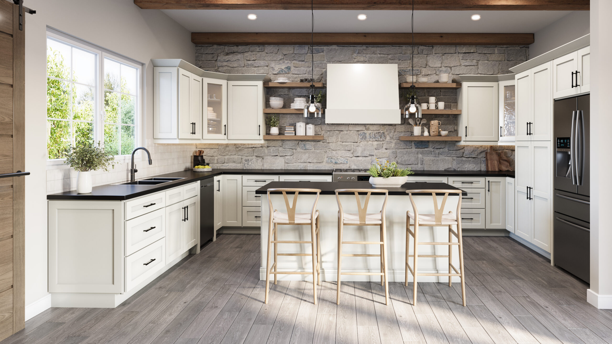 69dbb4add7871cddf78027a1.jpg SA-B36FH1RS Raised Panel Antique White Base Cabinets - Image 1