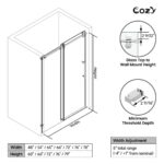 Cozy 44"-49"W x 76"H Frameless Single Sliding Shower Door, 3/8" Tempered Glass - Image 13