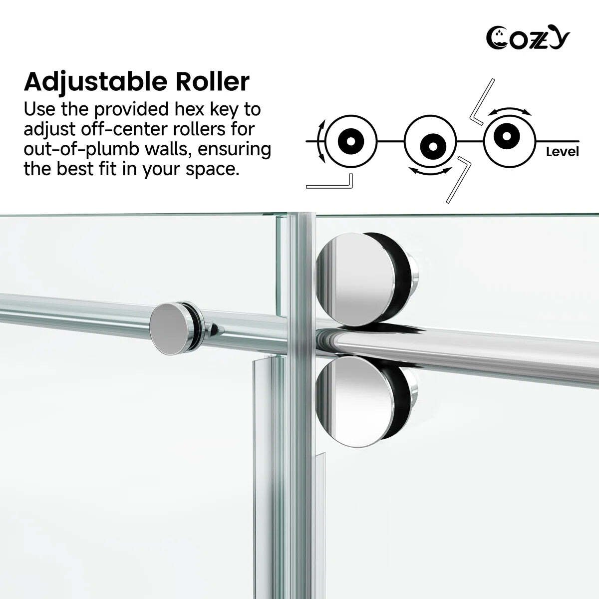 Cozy 44"-49"W x 76"H Frameless Single Sliding Shower Door, 3/8" Tempered Glass - Image 5