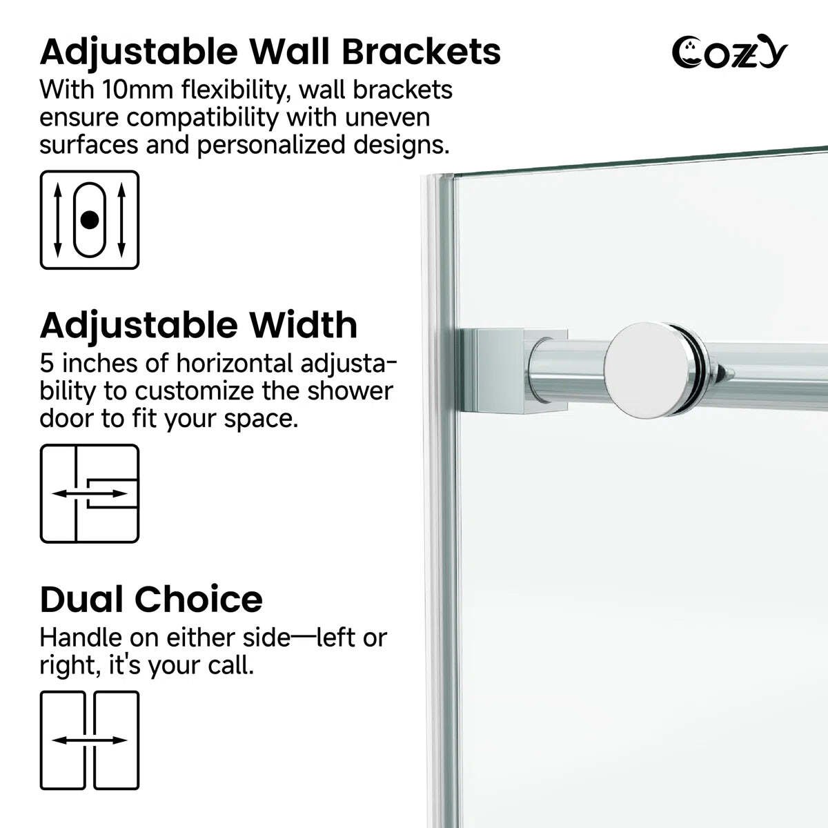 Cozy 44"-49"W x 76"H Frameless Single Sliding Shower Door, 3/8" Tempered Glass - Image 9