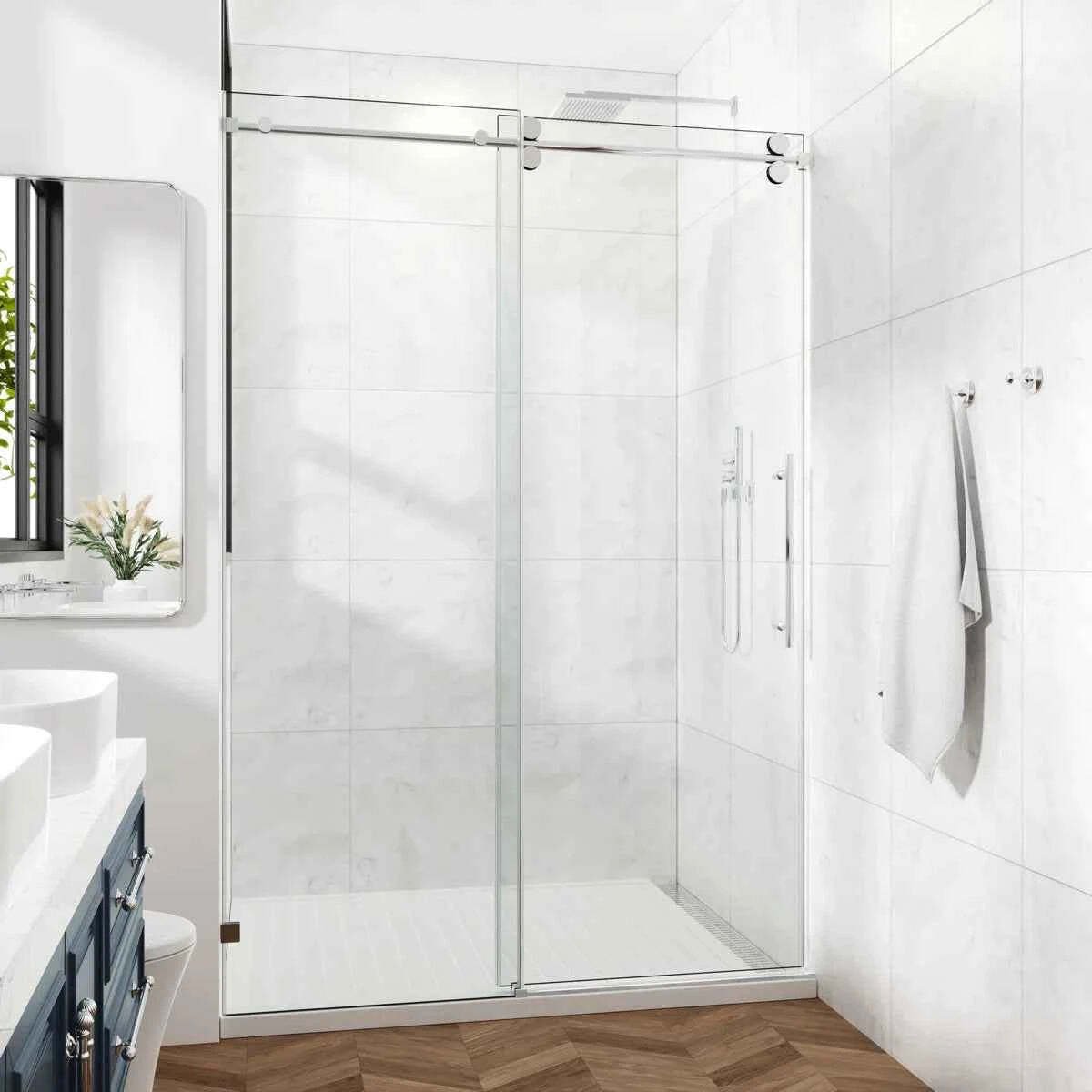 Cozy 50"-55"W x 76"H Frameless Single Sliding Shower Door, 3/8" Tempered Glass - Image 2