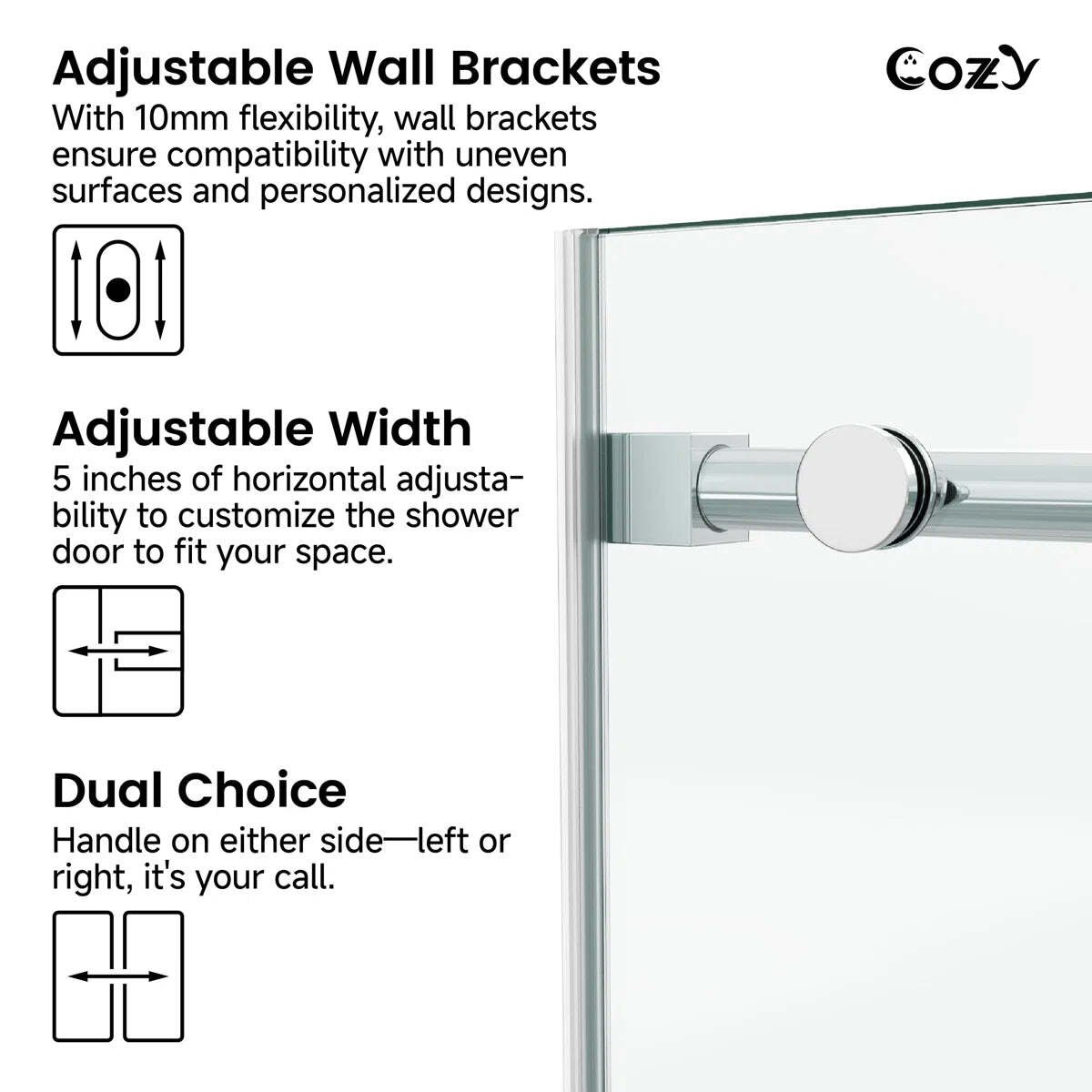 Cozy 50"-55"W x 76"H Frameless Single Sliding Shower Door, 3/8" Tempered Glass - Image 13