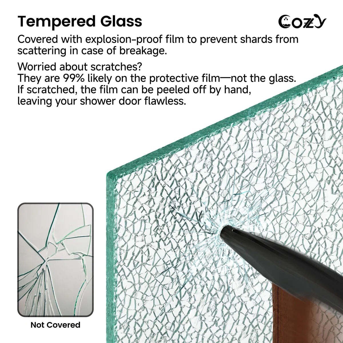 Cozy 50"-55"W x 76"H Frameless Single Sliding Shower Door, 3/8" Tempered Glass - Image 6