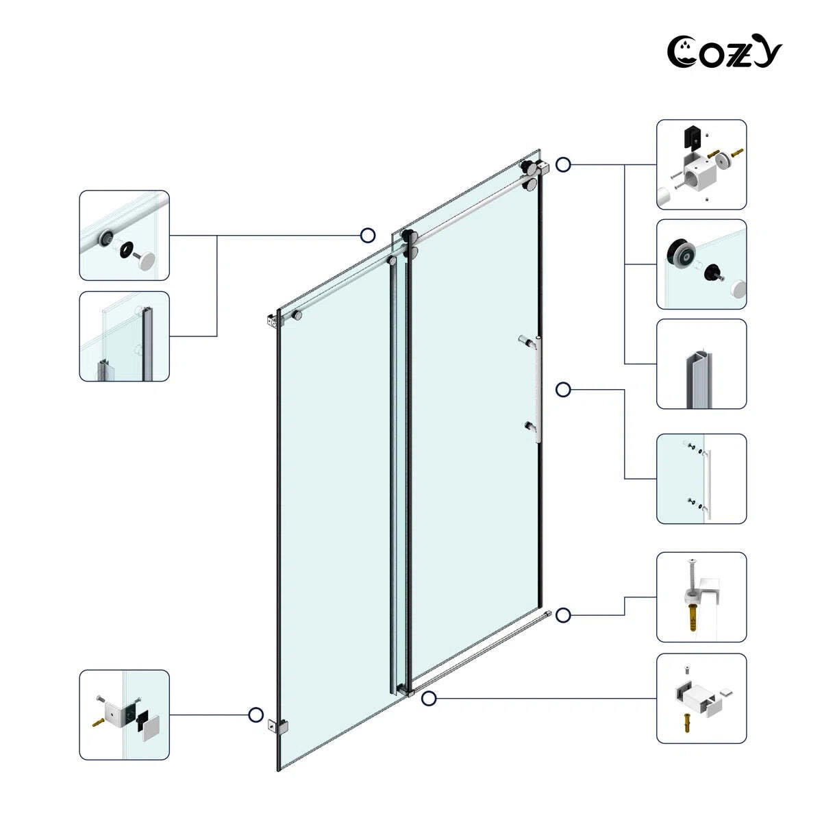 Cozy 50"-55"W x 76"H Frameless Single Sliding Shower Door, 3/8" Tempered Glass - Image 7