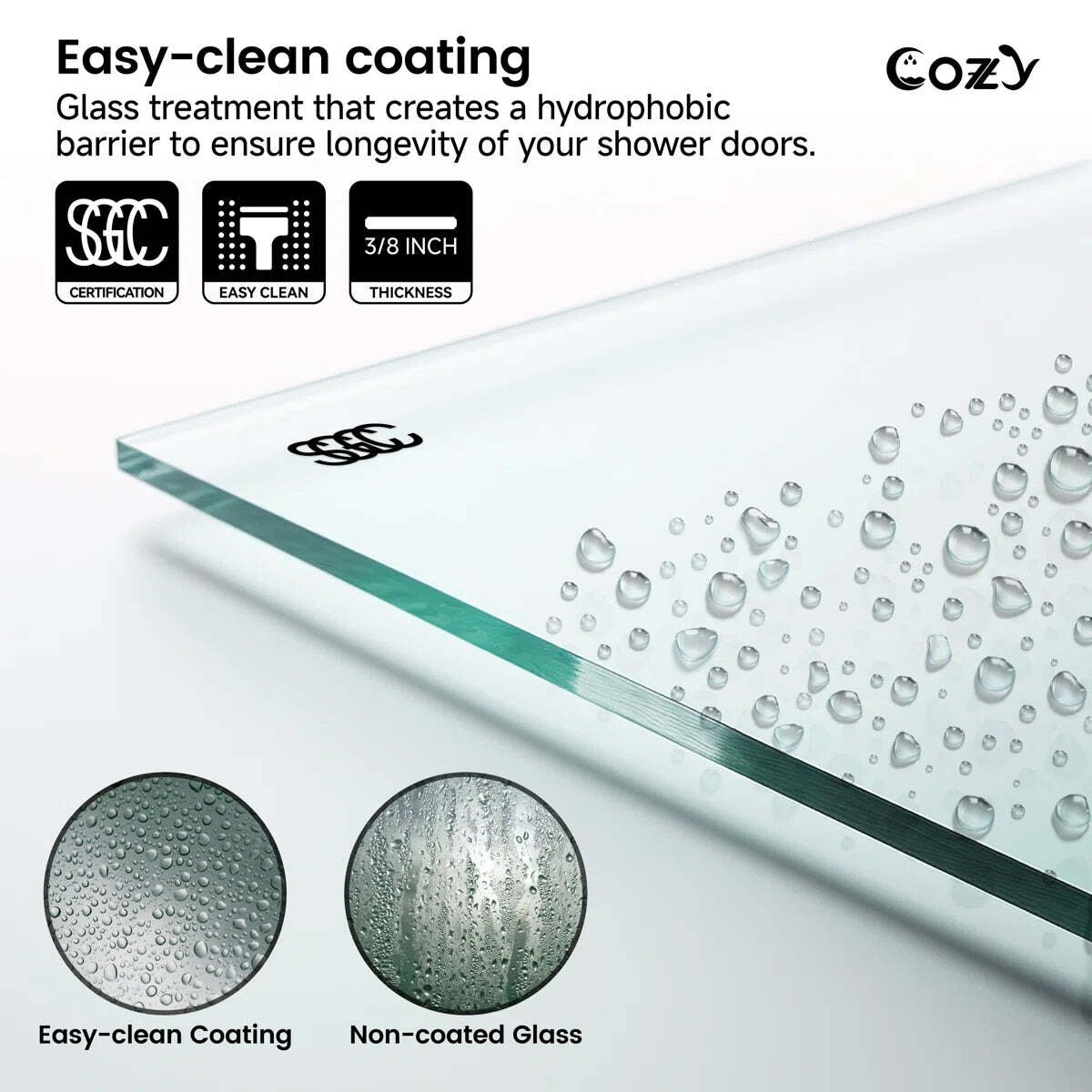 Cozy 50"-55"W x 76"H Frameless Single Sliding Shower Door, 3/8" Tempered Glass - Image 8