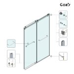 Cozy 44"-49"W x 76"H Frameless Double Sliding Shower Door, 3/8" Tempered Glass - Image 12