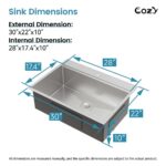 Stainless Steel Kitchen Sink, 30″x22″ Single Bowl, Overmount Handmade Sink in Brushed, with Cutting Board, Colander, SS-BR01D-302208 - Image 2