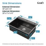 Stainless Steel Kitchen Sink, 30″x22″ Single Bowl, Overmount Handmade Sink in Brushed, with Cutting Board, Colander, SS-BR01D-302208 - Image 3