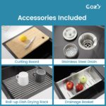 Stainless Steel Kitchen Sink, 30″x22″ Single Bowl, Overmount Handmade Sink in Brushed, with Cutting Board, Colander, SS-BR01D-302208 - Image 4