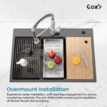 Stainless Steel Kitchen Sink, 30″x22″ Single Bowl, Overmount Handmade Sink in Brushed, with Cutting Board, Colander, SS-BR01D-302208 - Image 5
