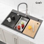 Stainless Steel Kitchen Sink, 30″x22″ Single Bowl, Overmount Handmade Sink in Black, with Cutting Board, Colander, SS-BR01D-302208 - Image 7