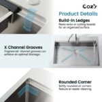 Stainless Steel Kitchen Sink, 33″x22″ Single Bowl, Overmount Handmade Sink in Black, with Cutting Board, Colander, SS-BL01D-332208-2 - Image 21