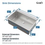 Stainless Steel Kitchen Sink, 33″x22″ Single Bowl, Overmount Handmade Sink in Black, with US Standard Drain and Hook,SS-BL02D-332212 - Image 3