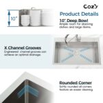 Stainless Steel Kitchen Sink, 33″x22″ Single Bowl, Overmount Handmade Sink in Black, with US Standard Drain and Hook,SS-BL02D-332212 - Image 7