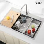 Stainless Steel Kitchen Sink, 33″x22″ Single Bowl, Overmount Handmade Sink in Black, with Cutting Board, Colander, SS-BL01D-332208-2 - Image 14