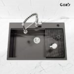Stainless Steel Kitchen Sink, 33″x22″ Single Bowl, Overmount Handmade Sink in Black, with Cutting Board, Colander, SS-BL01D-332208-2 - Image 13