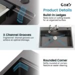 Stainless Steel Kitchen Sink, 33″x22″ Single Bowl, Overmount Handmade Sink in Black, with Cutting Board, Colander, SS-BL01D-332208-2 - Image 10