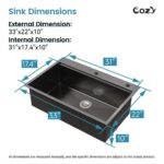 Stainless Steel Kitchen Sink, 33″x22″ Single Bowl, Overmount Handmade Sink in Black, with Cutting Board, Colander, SS-BL01D-332208-2 - Image 9