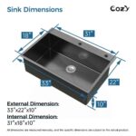 Stainless Steel Kitchen Sink, 33″x22″ Single Bowl, Overmount Handmade Sink in Black, with US Standard Drain and Hook,SS-BL02D-332212 - Image 11
