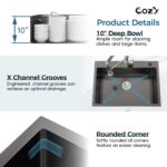 Stainless Steel Kitchen Sink, 33″x22″ Single Bowl, Overmount Handmade Sink in Black, with US Standard Drain and Hook,SS-BL02D-332212 - Image 12