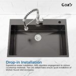 Stainless Steel Kitchen Sink, 33″x22″ Single Bowl, Overmount Handmade Sink in Black, with US Standard Drain and Hook,SS-BL02D-332212 - Image 13