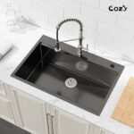 Stainless Steel Kitchen Sink, 33″x22″ Single Bowl, Overmount Handmade Sink in Black, with Cutting Board, Colander, SS-BL01D-332208-2 - Image 6