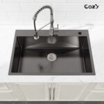 Stainless Steel Kitchen Sink, 33″x22″ Single Bowl, Overmount Handmade Sink in Black, with US Standard Drain and Hook,SS-BL02D-332212 - Image 14