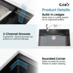 33″x19″ Stainless Steel Kitchen Sink, Single Bowl, Undermount Handmade Sink in Brushed, with Cutting Board, Colander, SS-BR07D-331908 - Image 22