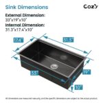 33″x19″ Stainless Steel Kitchen Sink, Single Bowl, Undermount Handmade Sink in Brushed, with Cutting Board, Colander, SS-BR07D-331908 - Image 23