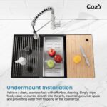 33″x19″ Stainless Steel Kitchen Sink, Single Bowl, Undermount Handmade Sink in Brushed, with Cutting Board, Colander, SS-BR07D-331908 - Image 2