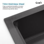 33″x19″ Stainless Steel Kitchen Sink, Single Bowl, Undermount Handmade Sink in Brushed, with Cutting Board, Colander, SS-BR07D-331908 - Image 3