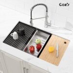 33″x19″ Stainless Steel Kitchen Sink, Single Bowl, Undermount Handmade Sink in Brushed, with Cutting Board, Colander, SS-BR07D-331908 - Image 4