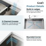 33″x19″ Stainless Steel Kitchen Sink, Single Bowl, Undermount Handmade Sink in Brushed, with Cutting Board, Colander, SS-BR07D-331908 - Image 10