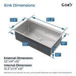 33″x19″ Stainless Steel Kitchen Sink, Single Bowl, Undermount Handmade Sink in Brushed, with Cutting Board, Colander, SS-BR07D-331908 - Image 11