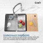 33″x19″ Stainless Steel Kitchen Sink, Single Bowl, Undermount Handmade Sink in Brushed, with Cutting Board, Colander, SS-BR07D-331908 - Image 13