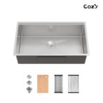 33″x19″ Stainless Steel Kitchen Sink, Single Bowl, Undermount Handmade Sink in Brushed, with Cutting Board, Colander, SS-BR07D-331908 - Image 14