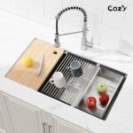 33″x19″ Stainless Steel Kitchen Sink, Single Bowl, Undermount Handmade Sink in Brushed, with Cutting Board, Colander, SS-BR07D-331908 - Image 16