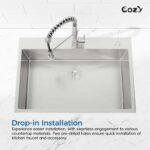 Stainless Steel Kitchen Sink, 33″x22″ Single Bowl, Overmount Handmade Sink in Black, with US Standard Drain and Hook,SS-BL02D-332212 - Image 18