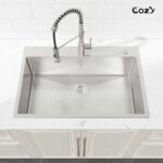 Stainless Steel Kitchen Sink, 33″x22″ Single Bowl, Overmount Handmade Sink in Black, with US Standard Drain and Hook,SS-BL02D-332212 - Image 19