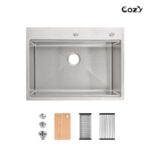 Stainless Steel Kitchen Sink, 30″x22″ Single Bowl, Overmount Handmade Sink in Black, with Cutting Board, Colander, SS-BR01D-302208 - Image 16