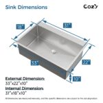Stainless Steel Kitchen Sink, 33″x22″ Single Bowl, Overmount Handmade Sink in Black, with US Standard Drain and Hook, SS-BR02D-332212 - Image 2