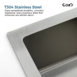 Stainless Steel Kitchen Sink, 33″x22″ Single Bowl, Overmount Handmade Sink in Black, with US Standard Drain and Hook, SS-BR02D-332212 - Image 4