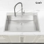 Stainless Steel Kitchen Sink, 33″x22″ Single Bowl, Overmount Handmade Sink in Black, with US Standard Drain and Hook, SS-BR02D-332212 - Image 8