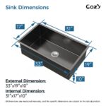 33" L Undermount Single Bowl Stainless Steel Kitchen Sink with Basket Strainer - Image 4