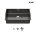 33" L Undermount Single Bowl Stainless Steel Kitchen Sink with Basket Strainer - Image 2