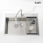 Stainless Steel Kitchen Sink, 36″x22″ Single Bowl, Overmount Handmade Sink in Brushed, with Cutting Board, Colander, Grid, SS-BR01-362208 - Image 2