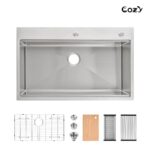 Stainless Steel Kitchen Sink, 36″x22″ Single Bowl, Overmount Handmade Sink in Brushed, with Cutting Board, Colander, Grid, SS-BR01-362208 - Image 4