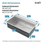 Stainless Steel Kitchen Sink, 36″x22″ Single Bowl, Overmount Handmade Sink in Brushed, with Cutting Board, Colander, Grid, SS-BR01-362208 - Image 5