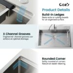 Stainless Steel Kitchen Sink, 36″x22″ Single Bowl, Overmount Handmade Sink in Brushed, with Cutting Board, Colander, Grid, SS-BR01-362208 - Image 7